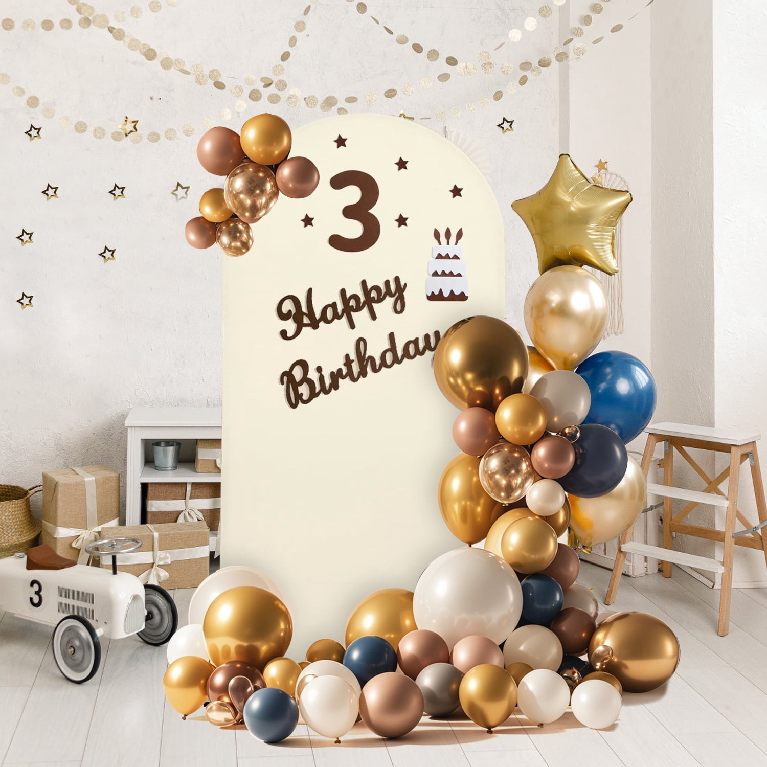 Sunifier Arch Backdrop Stand and Cover Set, 2 Metal Balloon Arch Backdrop 7.2ft 6ft, Gold Arched Stand Frame for Wedding, Parties,Birthday,Decorations (Beige,7.2ft+6ft)