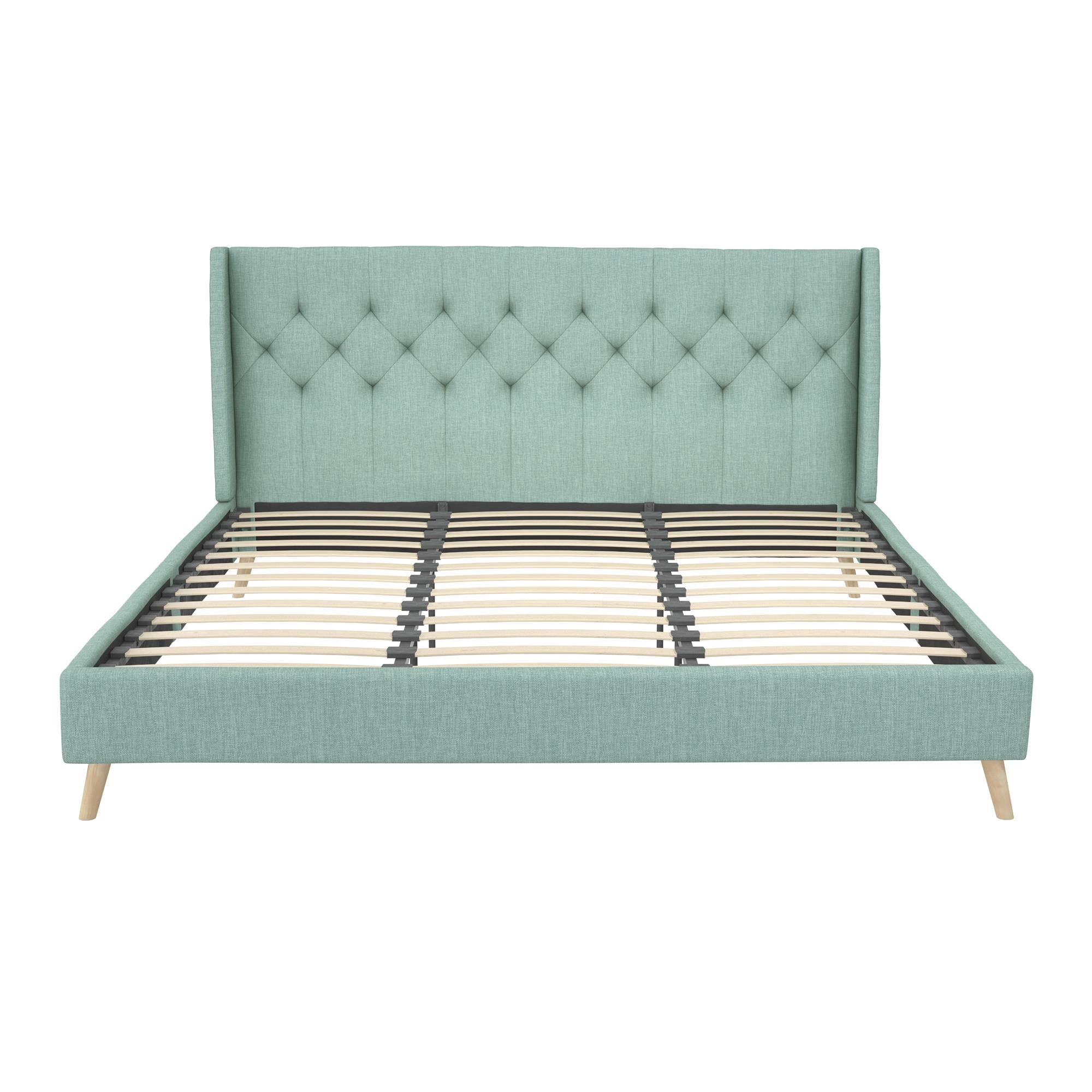 Novogratz Her Majesty Tufted Upholstered Bed Frame, King, Light Green Linen