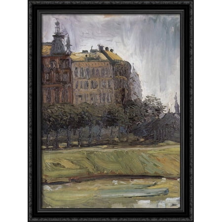 On the Danube Canal 28x36 Large Black Ornate Wood Framed Canvas Art by Richard Gerstl
