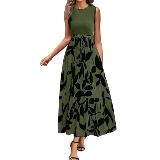 Summer Dresses For Women 2025 Floral Print Wrap Short Sleeve Maxi Dress Patchwork Ruffle A Line Dress