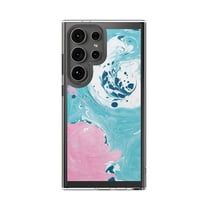 Clear Hybrid Shockproof Case for Samsung Galaxy S25 ULTRA - Blue Pink Swirl Abstract Art Design