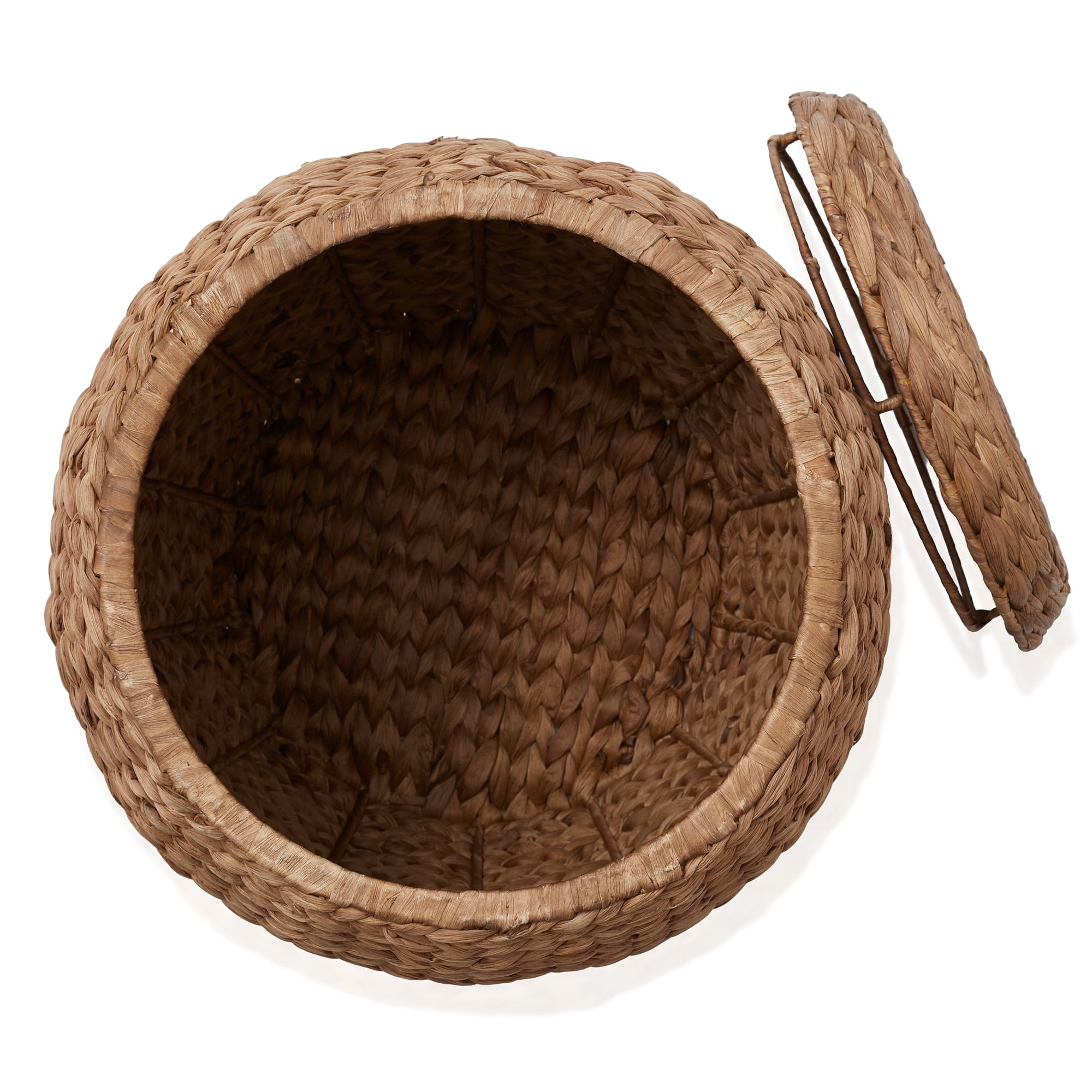 Casafield Round Storage Basket with Lid, Cinnamon - Handwoven Water Hyacinth Hamper Organizer for Laundry, Blankets, Plants