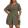 thumbnail image 3 of Women'S Plus Size Dress V Neck Short Sleeve Striped Smocked Waist A Line Short Summer Dress Green XL, 3 of 9