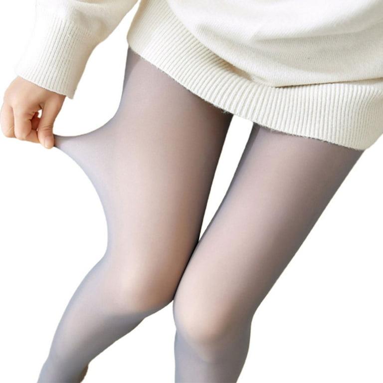 Winter Warm Fleece Pantyhose Lined Natural Skin Color Leggings Slim  Stretchy Tights for Women Outdoor Gray Skin With Feet 80 Grams 