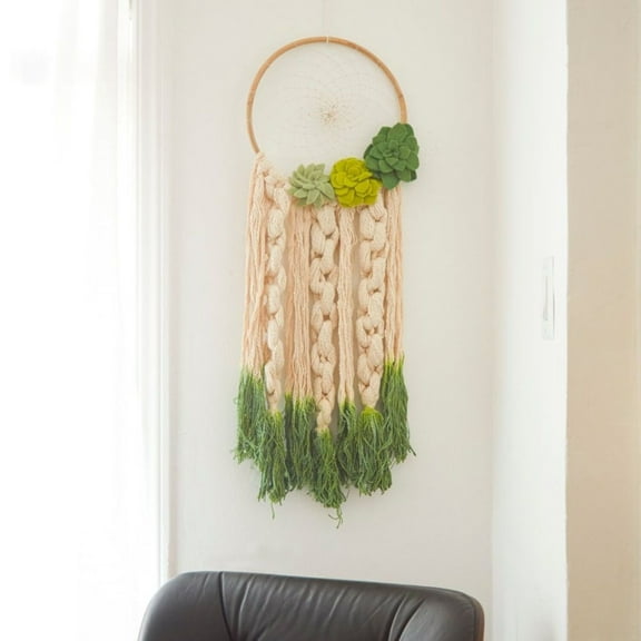 Nepal Hand Pressed Sheep Wool Green Floral Dream Catcher