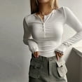 thumbnail image 5 of DuoJiaJ Womens Long Sleeve Button Ribbed Knit Slim Fitted Tee Tops Basic Casual Work Blouse White S, 5 of 5