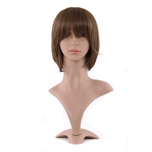 MapofBeauty Peluca Bob con Flequillo Plano Corto y Recto para Mujer de 12 Pulgadas/30 cm (Marrón Lino)