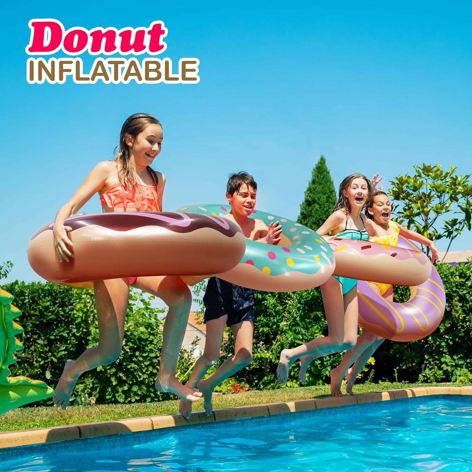 4E's Novelty 4-Pack Pool Donut Floats 30" Swim Rings For Kids & Adults, Vibrant, Durable Pool Party Floaties