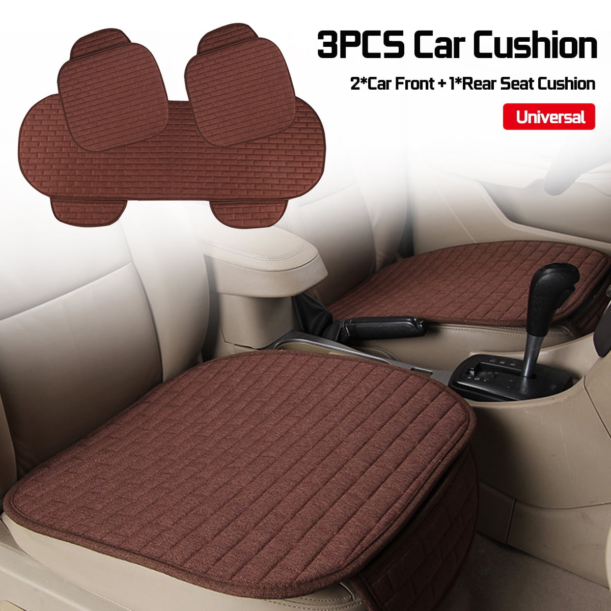 Breathable Pad Chair Cushion 3 Pcs Rear+Front Car Universal Seat Cover