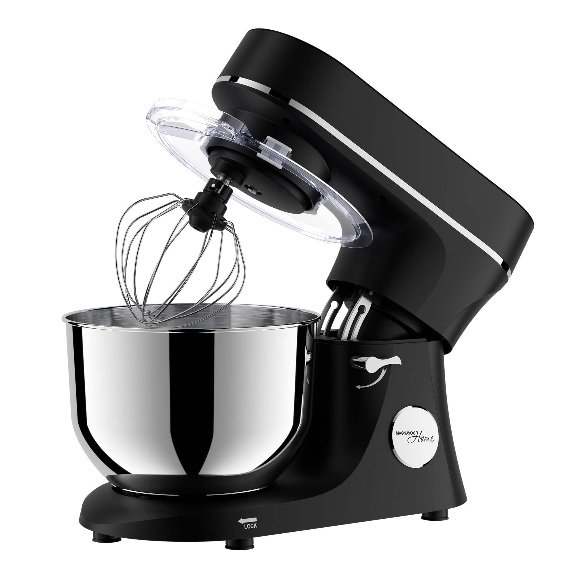 Magnavox 6.0L Digital Touch Screen Stand Mixer with Stainless Steel Bowl, 11-Speed, Tilt-Head, Planetary Mixing, 660W Motor, Dough Hook, Beater, Whisk, Bowl Cover, Black