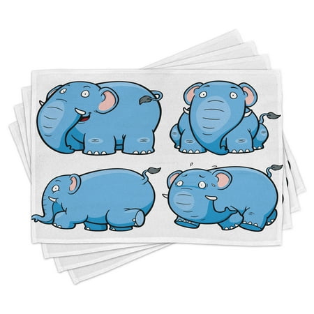 

Animal Placemats Set of 4 Kids Nursery Boys Girls Baby Room Clumsy Cartoon Cute Elephant Image Print Washable Fabric Place Mats for Dining Room Kitchen Table Decor Baby Blue and White by Ambesonne