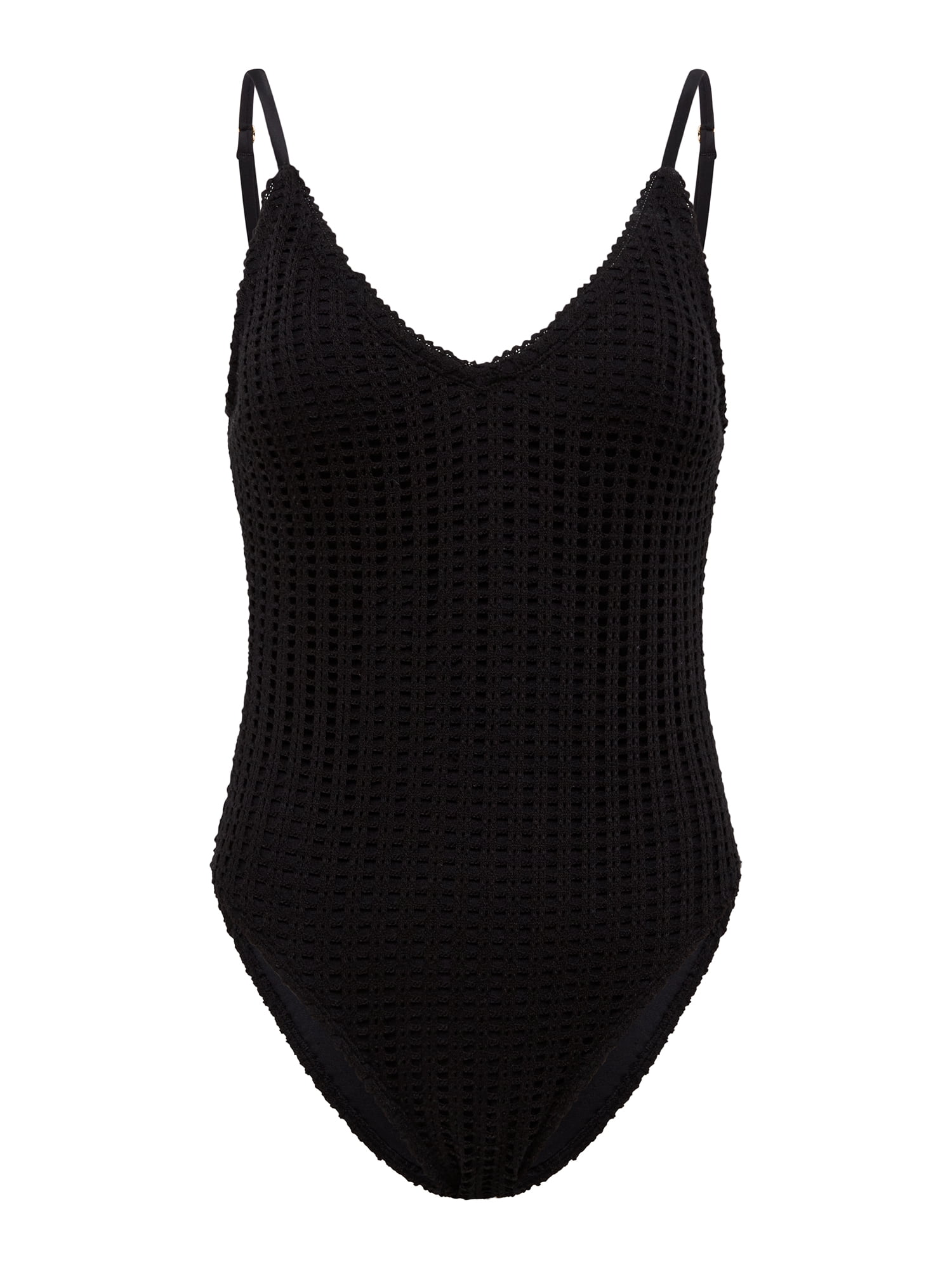 No Boundaries Women's Treasure Hunt Crochet Plunging High Leg One Piece, Sizes XXS-XXL