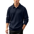thumbnail image 6 of Fengqque Mens Polo Shirt Short Sleeve Textured Jacquard Open Collar Summer Casual Beach Stretchy Golf Shirts Navy XL, 6 of 9