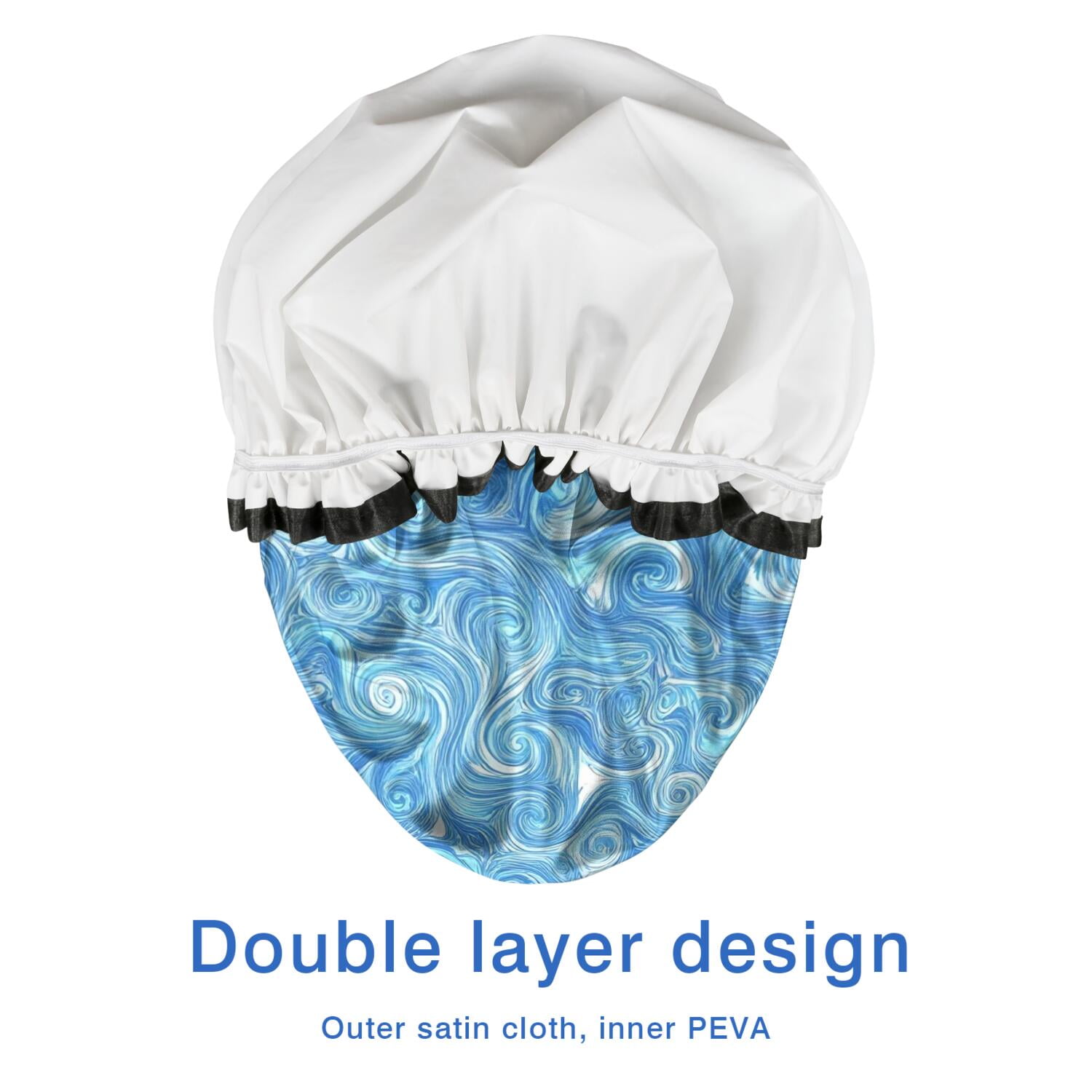 Shower Caps,Blue White Tie Dye Swirl Pattern Waterproof Shower Cap for Women 4 Pieces,Double Reusable Hair Cover for Shower PEVA Elastic Stretch Hem