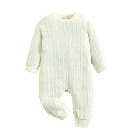 

Diconna Baby Girls Boys Twist Embossing Casual Jumpsuit Toddler Solid Color Round Neck Long Sleeve Romper Creamy 6-12 Months