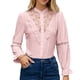 thumbnail image 1 of Blusa elegante de un solo pecho, con aberturas, mangas largas, color gris rosado pálido, talla L, con encaje y volantes estilo retro, 1 of 6
