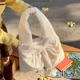 thumbnail image 5 of Bow-Knot Shoulder Bag, Top Handle Tote Bag, Plush Pleated Underarm Bag for Travel Work, 5 of 6