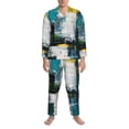 thumbnail image 3 of Lsque Abstract Brushstrokes Green Blue Pattern Long Sleeve Pajama Set for Men - Soft 2-Piece Sleepwear and Loungewear Set with Pockets, Comfy Nightwear-X-Large, 3 of 7