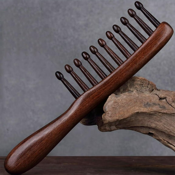 ibasenice Curly Hair Comb Sandalwood Wide Tooth Hair Back Scalp Massage Tool 1Set