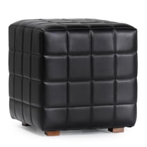 Pemberly Row 18" Black Square Tufted Top Grain Leather Ottoman