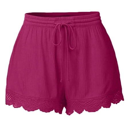 Summer Savings Clearance! Atogsazn Womens Plus Size Lace Tie Yoga Shorts Athletic Drawstring Shorts for Women Summer Casual Shorts Hot Pink XXXL