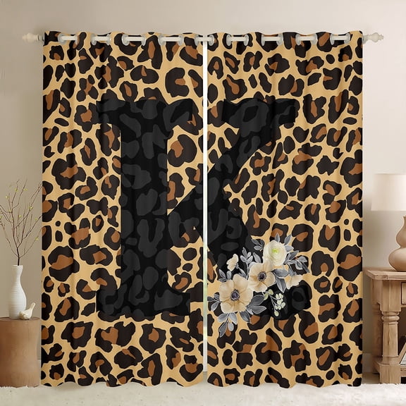 Feelyou Brown Cheetah Print Curtains Pack of 2 (42x84 Each) for Kid, Initial Letter K Curtains Blackout, Leopard Animal Bedroom Curtains, Window Curtains Room Decor