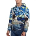thumbnail image 3 of Picia Vintage Starry Sky Shark Pattern Casual Men's Hoodie - Lightweight Hooded Sweatshirt with Kangaroo Pocket, Comfortable Pullover for Everyday, Travel-4X-Large, 3 of 7