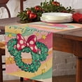thumbnail image 3 of Merry Christmas Cartoon Mouse Wreath Table Runner, Xmas Abstract Colorful Fluid Texture Note Kitchen Dining Table Decor, Winter Burlap Home Decoration Indoor Outdoor Party Supply 13x90 Inches, 3 of 6
