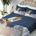 thumbnail image 5 of Ambesonne Outer Space Fitted & Top Sheet Set with Shams, Rocket Lift Blast, White Blue Orange, 5 of 8