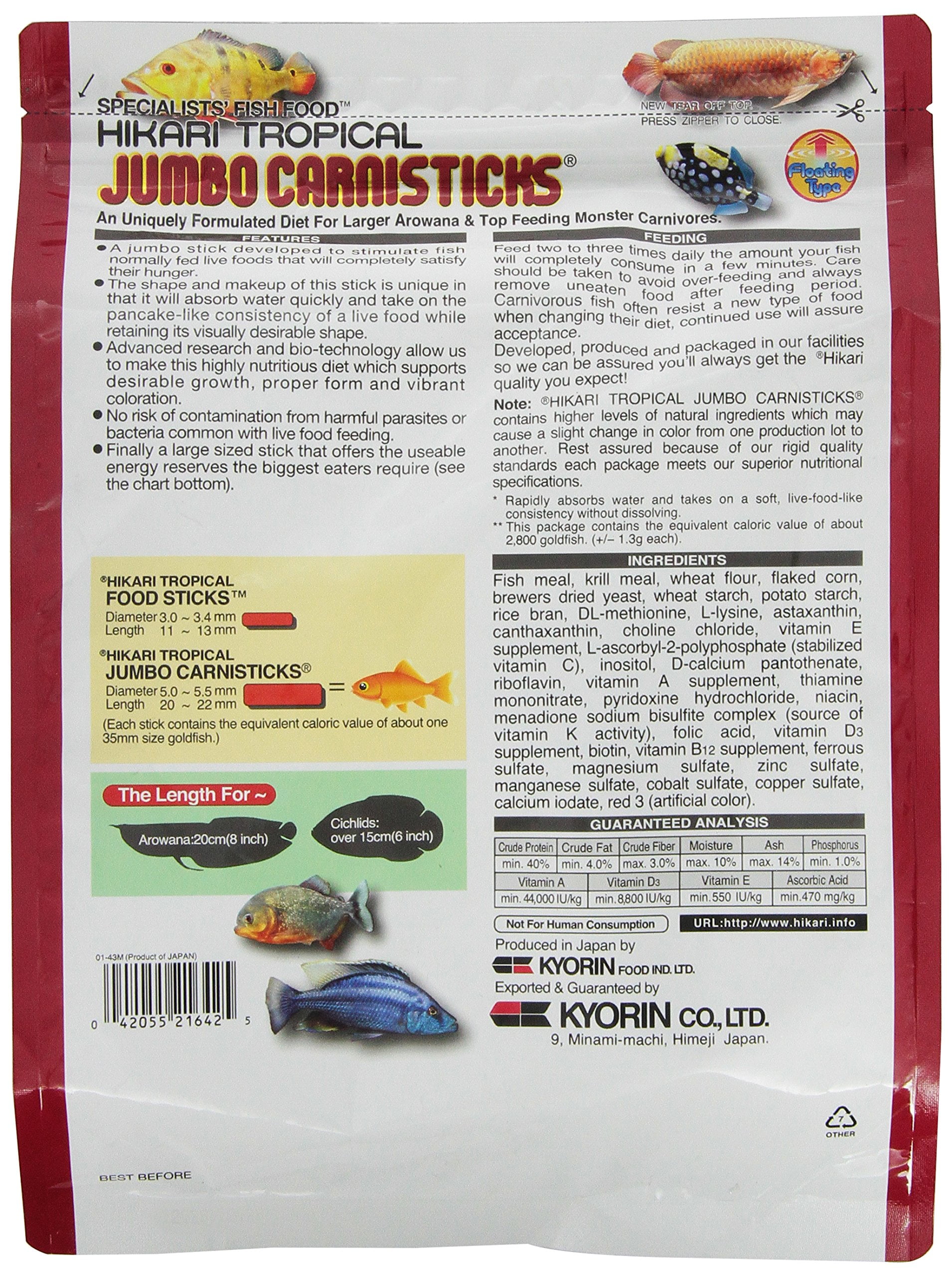 Hikari Jumbo Carnisticks Large Breed Fish Food, 17.6 Oz