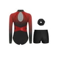 thumbnail image 2 of Miutii Girl's Sparkle Rhinestone Long Sleeve Gymnastics Leotard Ballet Dance Unitard And Shorts Hair Scrunchies Set Red 10, 2 of 3