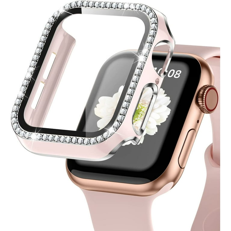 Xpm Compatible with Apple Watch 41mm iWatch Series 8 7 Bling Diamond  Rhinestone Face Coverage with Tempered Glass Screen Protector [ Pink ]
