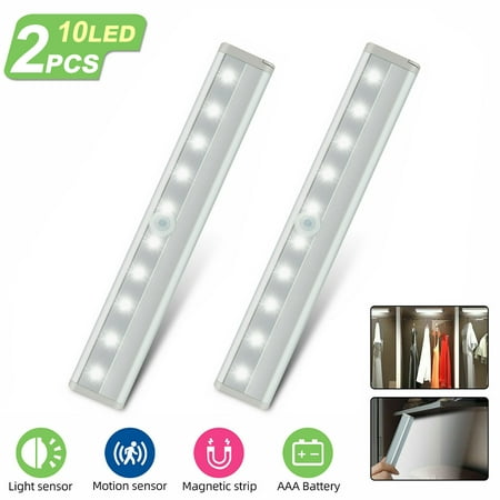 

Motion Sensor Closet Lights Cordless Under Cabinet Lighting Wireless Stick-on Anywhere Battery Operated 10 LED Motion Sensor Night Light Safe Lights for Cabinet Wardrobe Stairs (2 Pack)