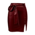 thumbnail image 6 of Daznico Women's Pleated Leather Mini Skirt with Belt and Zipper, Solid Color Pencil Skirt, Trendy and Stylish,Size M, 6 of 6