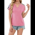 thumbnail image 2 of Blusas de Mujer con Cuello en V, Estampado Floral de Crochet, Corta, Informal, de Verano Rosa L, 2 of 10