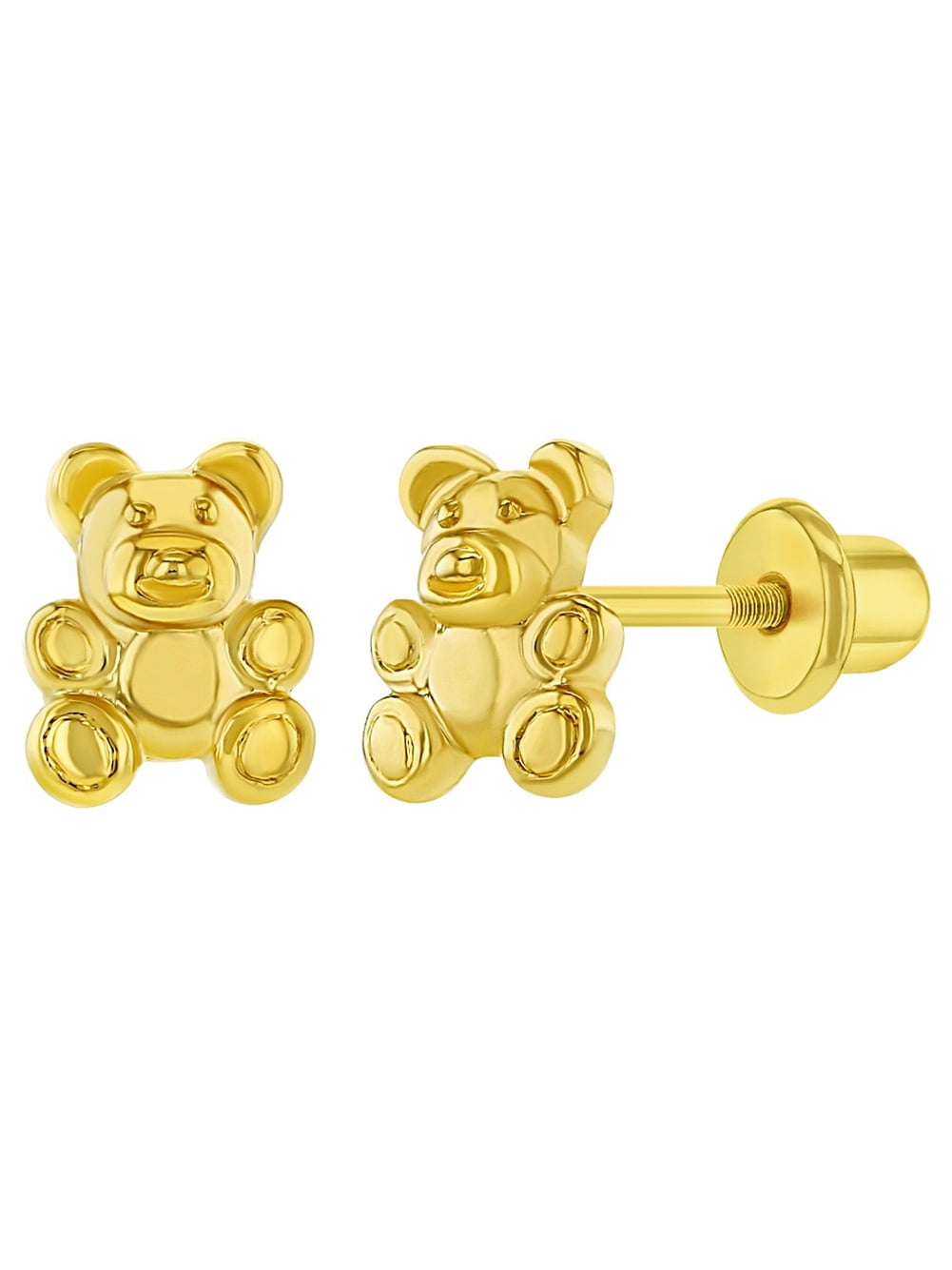 Gold Plated Small Teddy Bear Screw Back Earrings for Toddlers & Little Girls