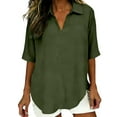 thumbnail image 3 of TaTaai Blouse à Manches Courtes en Lin pour Femmes, Haut Texturé avec Col, Blouse Froissée pour Cadeau de Saison Printemps Été, 3 of 7