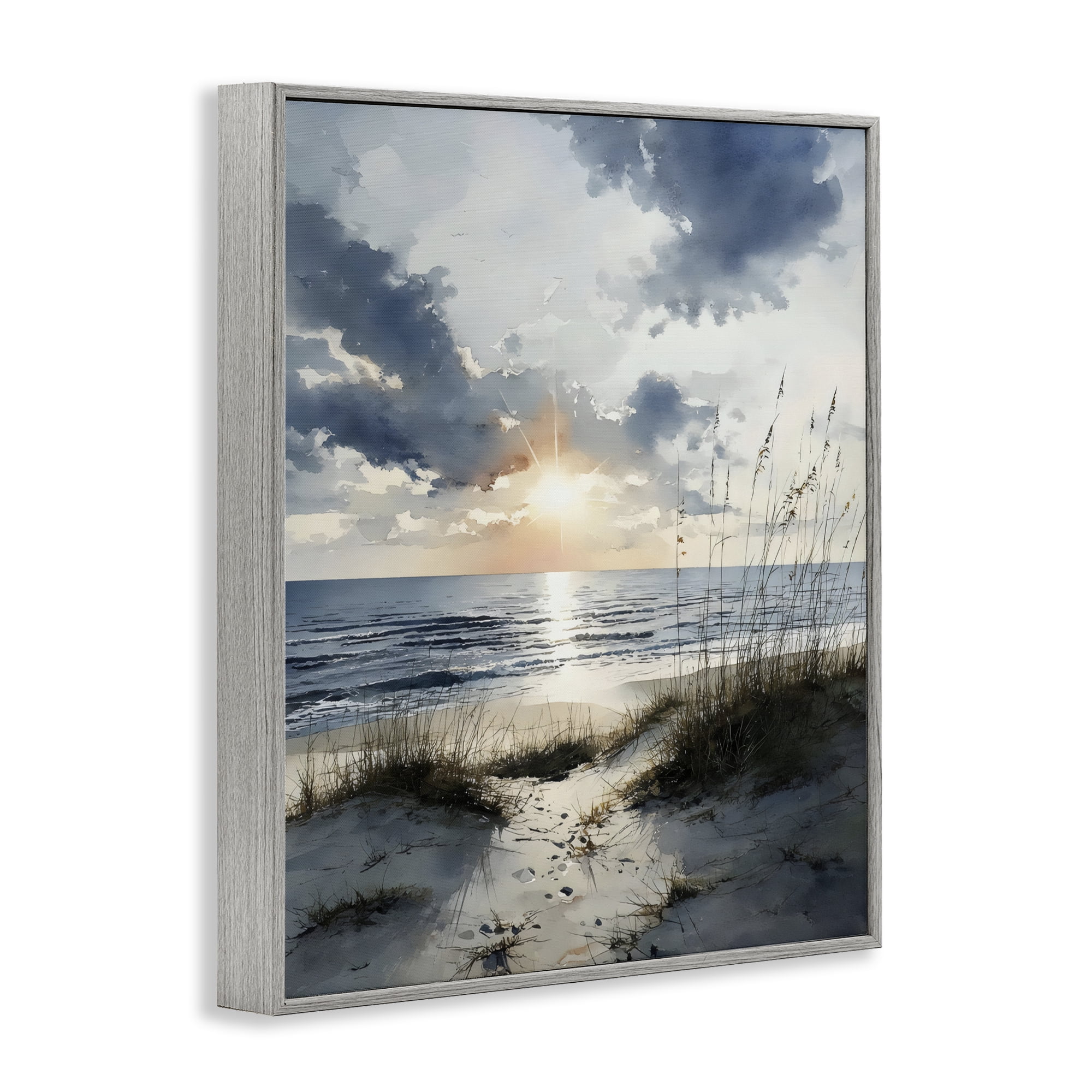 Stupell Industries Ocean Sunrise over Sandy Dunes Gray Framed Giclee Art, design by Franklyn Gregory