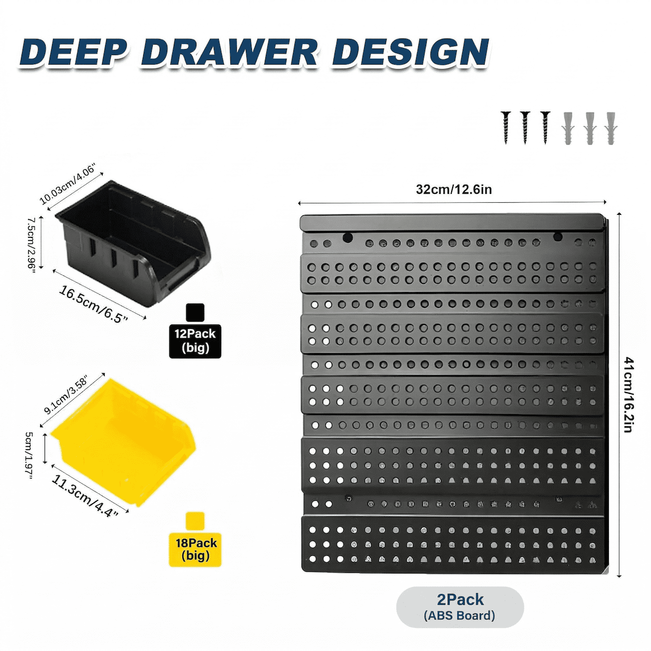Wall Mounted Storage Bins 30PCS, Garage Storage Bins with Pegboard, Small Parts Organizer, Plastic Bolt Bin Screw Organizer, Nut & Bolt Hardware Organizer for Workshop Garage (Yellow & Black)
