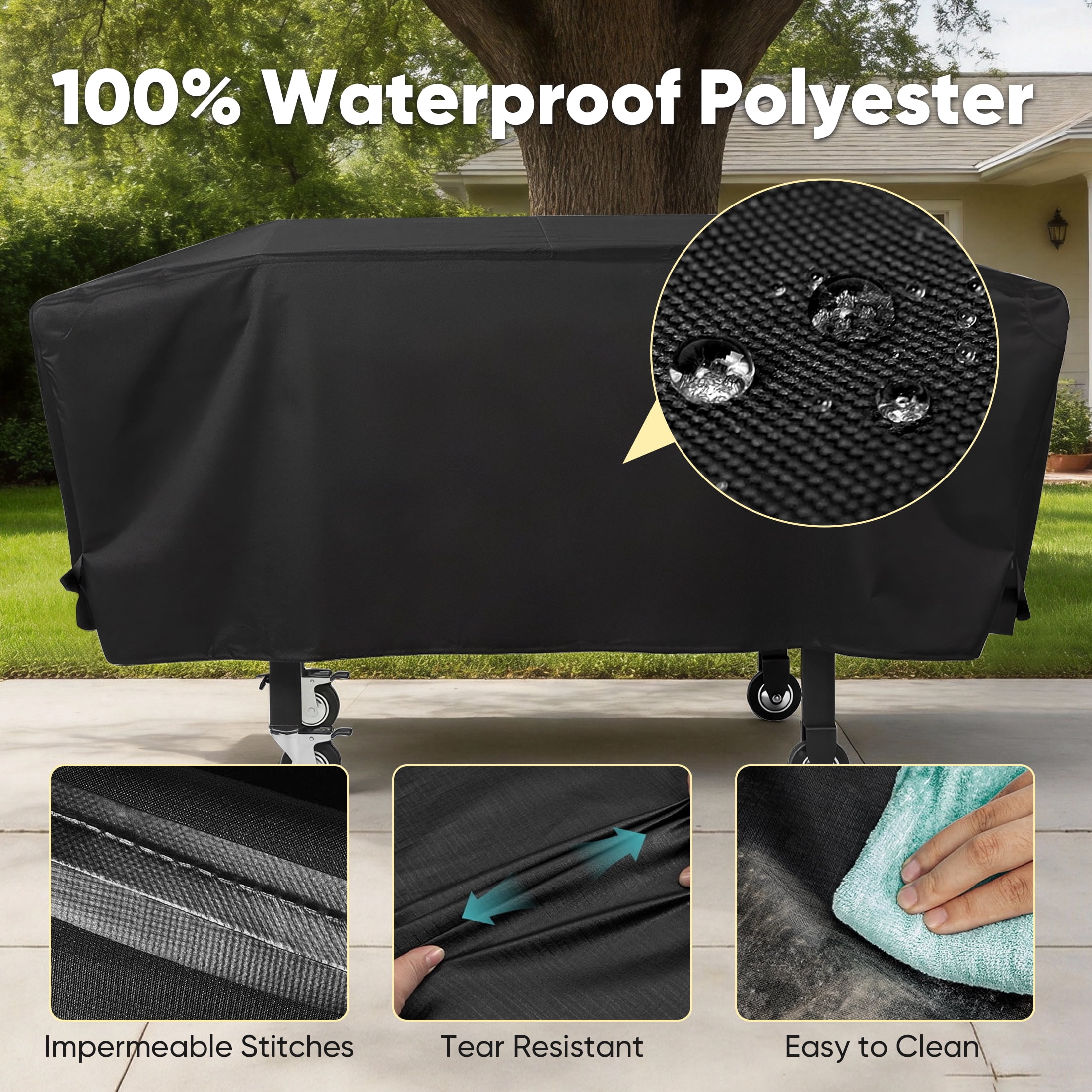 GARITIN 36 inch Griddle Cover, Waterproof Lightweight Polyester BBQ Grill Cover with Cinch Straps for 36" Griddles Cooking Station, 66" L x 22" W x 26" H, Black
