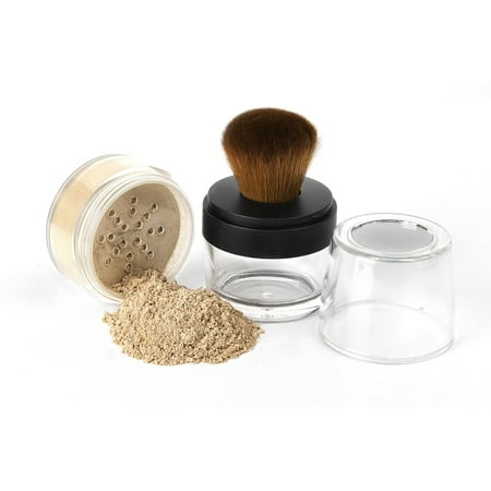 KABUKI JAR BRUSH & FOUNDATION Kit Mineral Makeup Set Bare Skin Sheer Powder Cover (Dark (Best Kabuki Brush For Mineral Powder)