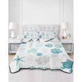 thumbnail image 2 of Quilts Twin Size Bedding Set, Turquoise Coastal Lightweight Quilted Comforter, Nautical Summer Beach Coral Sea Turtle Soft Reversible Bedspread Coverlet with Pillow Covers for All Season, 68" x 86", 2 of 7