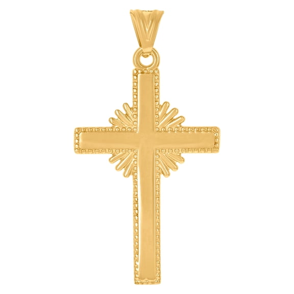 14k Yellow Gold Mens Cross Religious Charm Pendant 40.5x21.6mm Wide Necklace for Men - 2.2 Grams