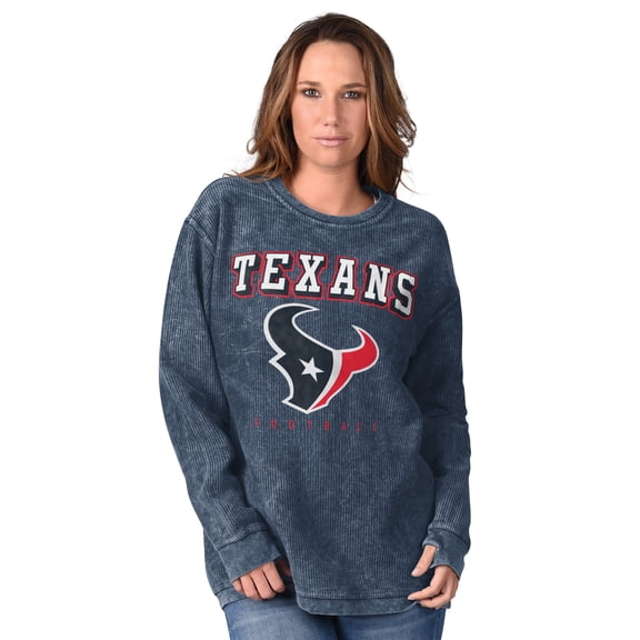 Women's-G-III 4Her by Carl Banks  Navy Houston Texans Comfy Cord Distressed Pullover Sweatshirt