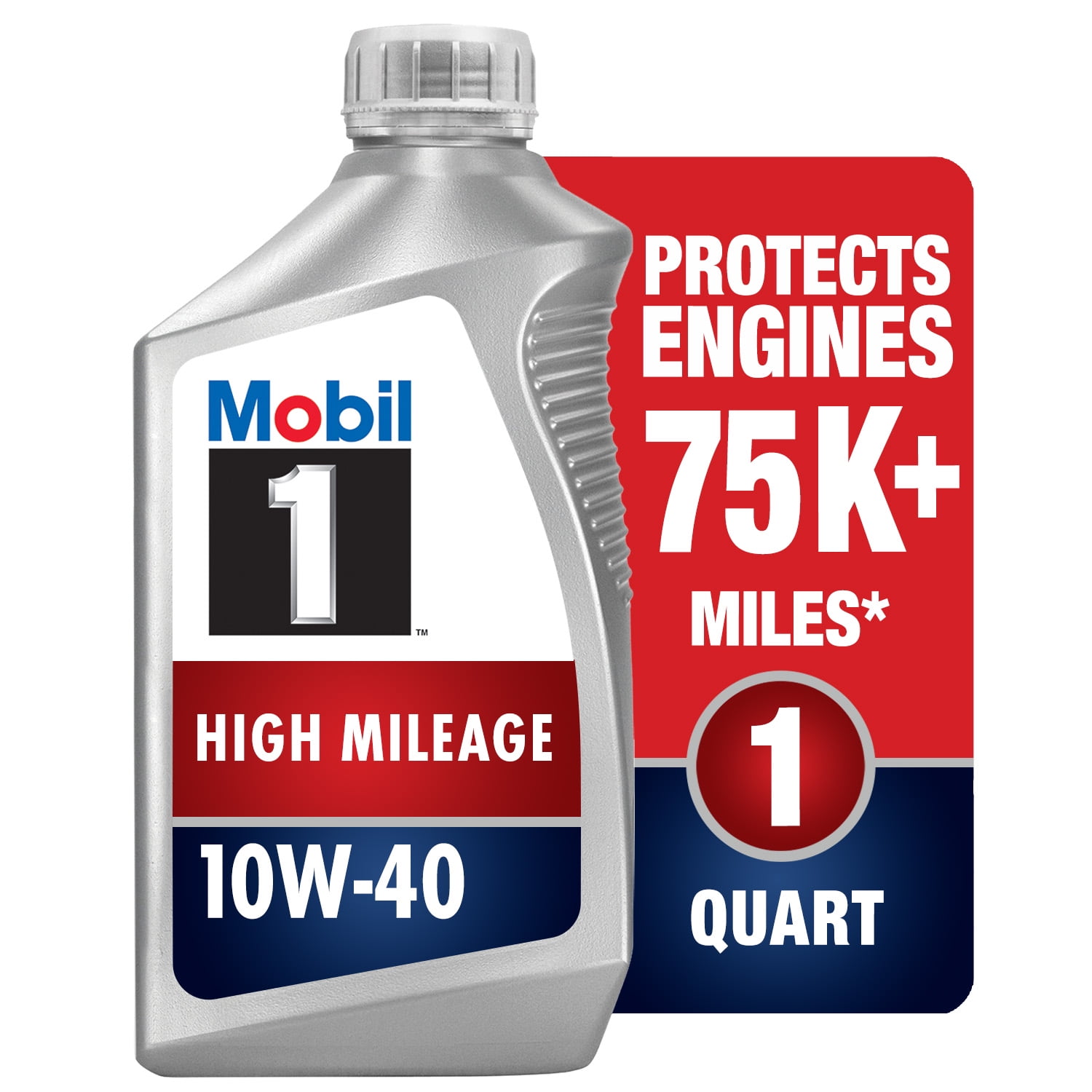 Mobil 1 High Mileage Full Synthetic Motor Oil 10W-40, 1 qt