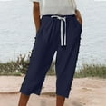 thumbnail image 7 of Bovemsi Women's Casual Pants Fashion Solid Color Cotton Linen Elastic Seven Beach with Pockets, 7 of 7