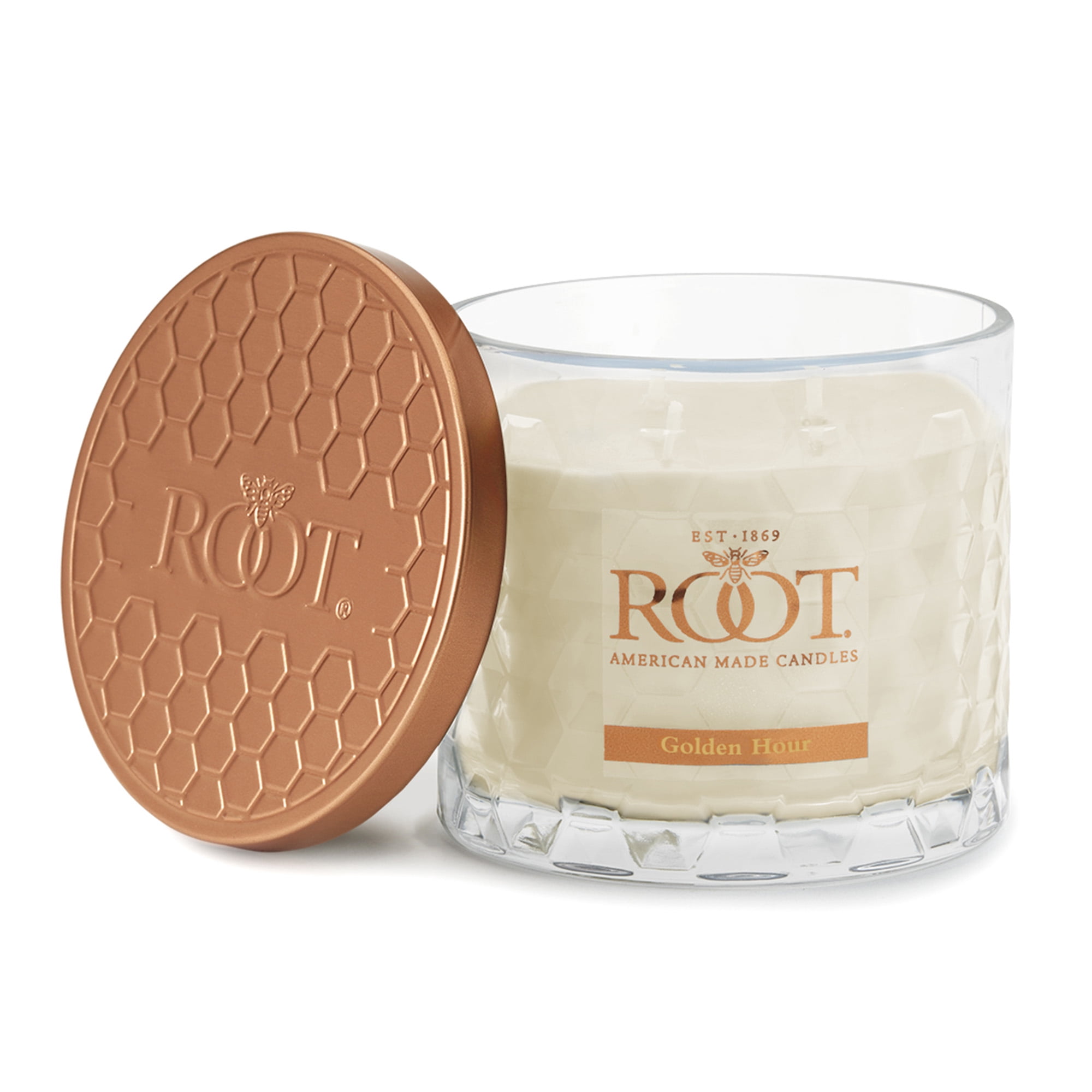 ROOT Candles 12 oz 3-Wick Signature Honeycomb filled Jar. Scent: Golden Hour