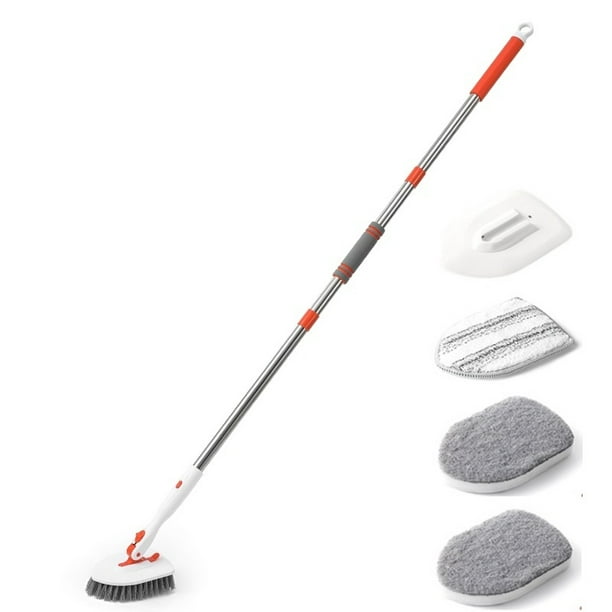 Bearachild Juego de cepillos de limpieza de baño extensibles con 3 cabezales reemplazables para limpiar azulejos de bañera. Suministros de limpieza para el hogar