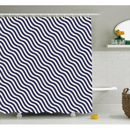 Navy Blue Decor Shower Curtain Wave Like Striped Lined Design On Navy Blue Decor Shower Curtain Wave Like Striped Lined Design On Dark Background Artwork