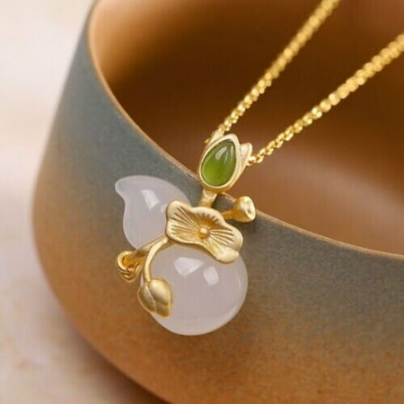White Jade Gourd Pendant, Jewelry Necklace Natural Chalcedony Women's -